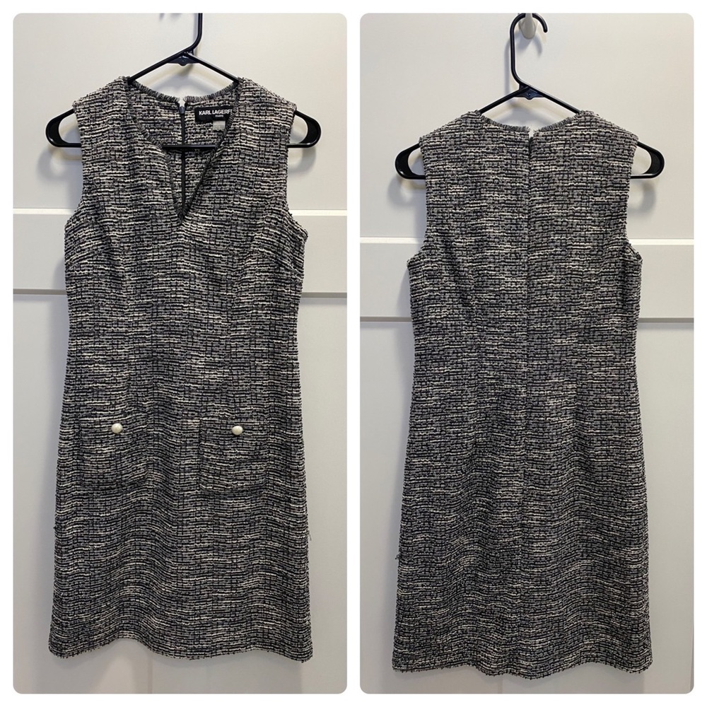 Karl Lagerfeld Paris Women's Black Sleeveless Knit Tweed Dress SZ 2